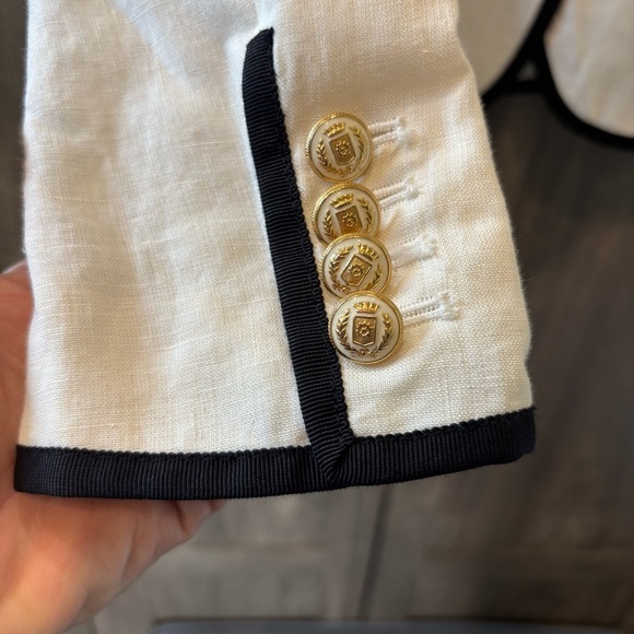 J. Crew Schoolboy White Linen Navy Tipped Blazer size 4 - Picture 8 of 11